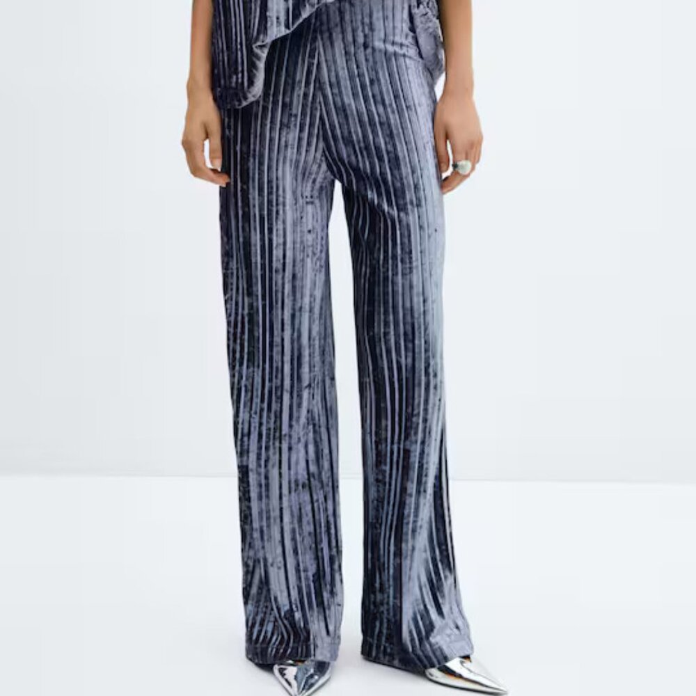 Long Tall Sally Silver Gray Wide Leg Velvet Pants